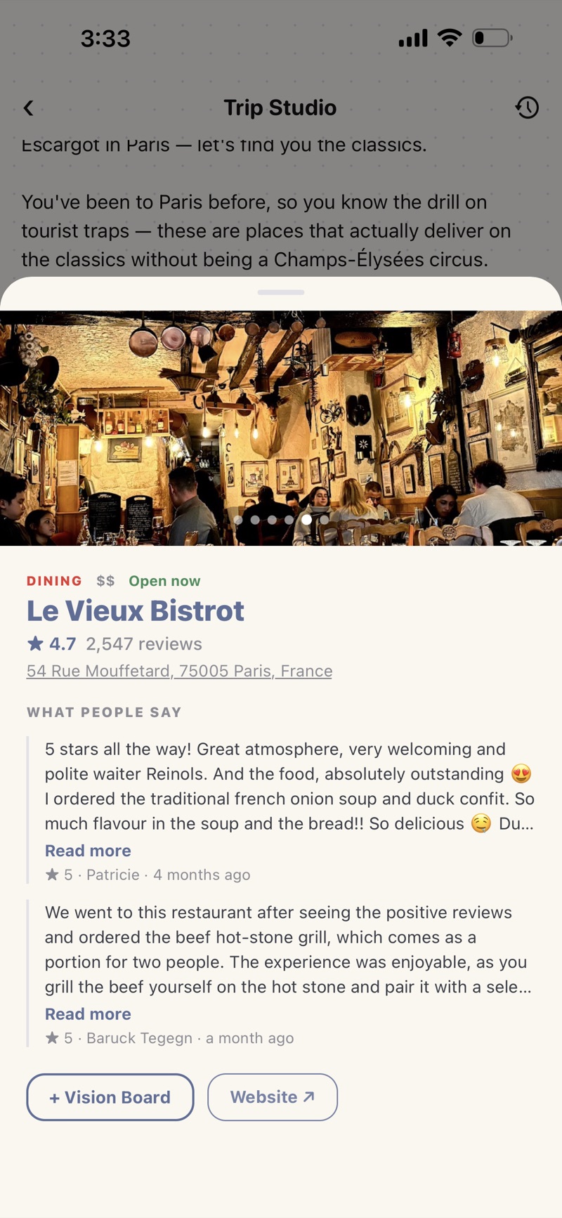 Le Vieux Bistrot, 4.7 stars across 2,547 reviews, open now