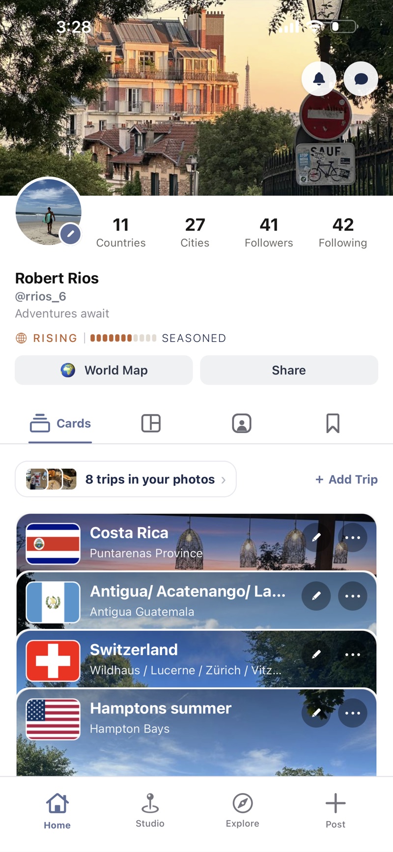 A profile showing 11 countries and 27 cities