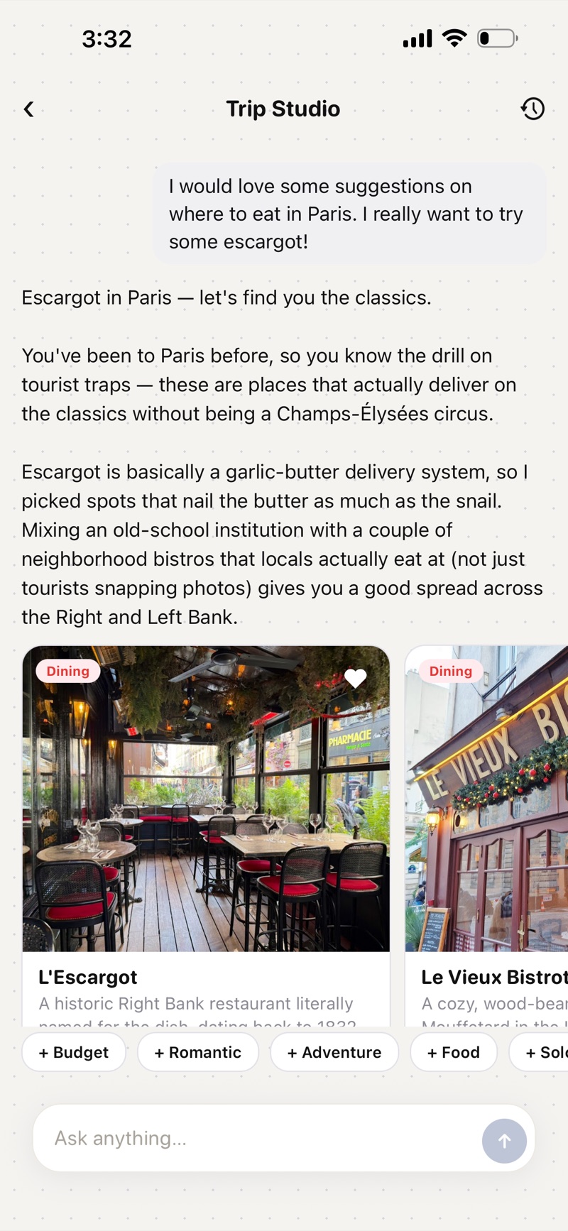A real Trip Studio conversation about escargot in Paris