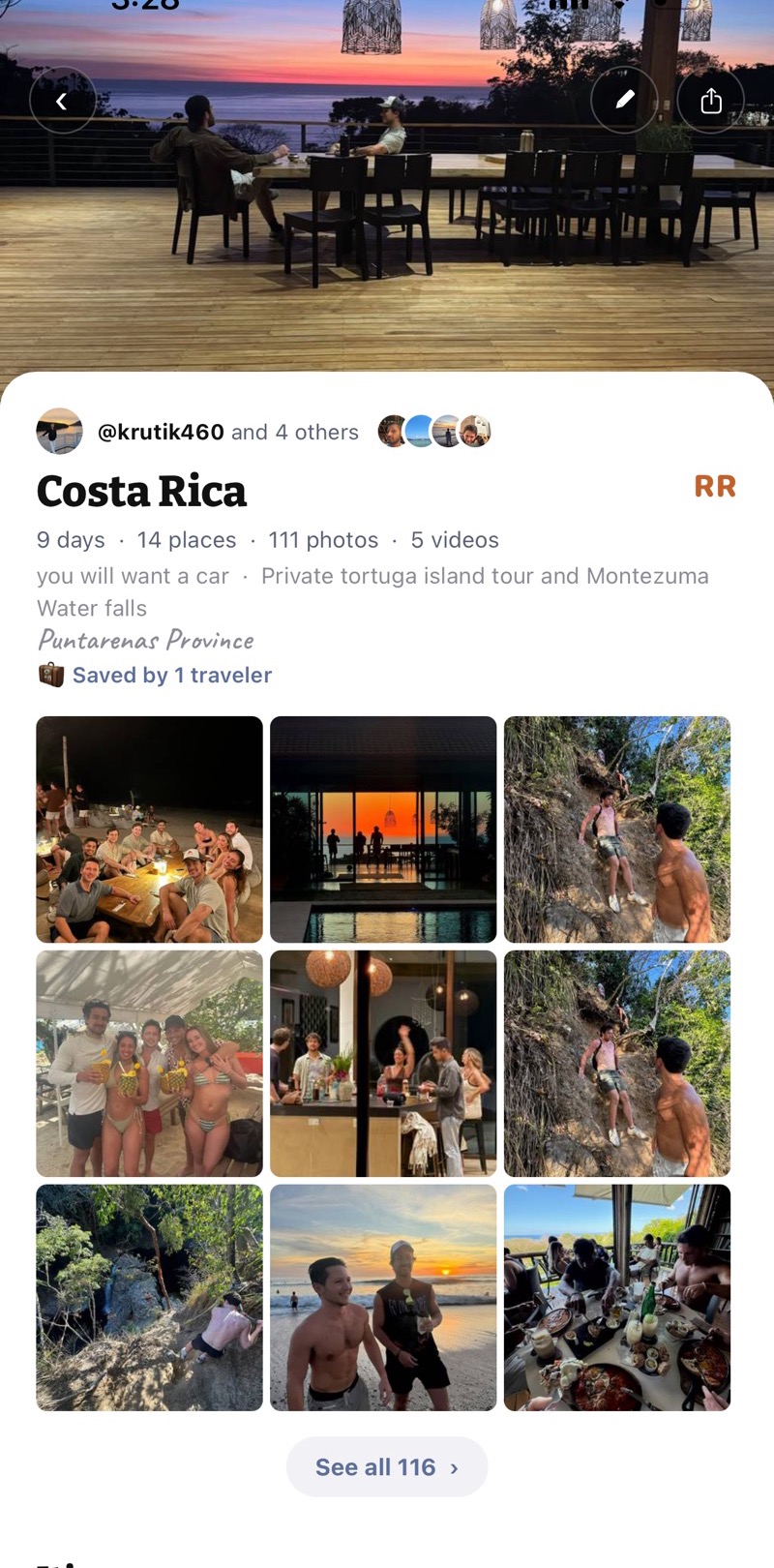 A Costa Rica trip with 111 photos, 5 videos and the five people who were there